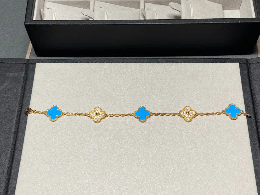 [✨ROSE💎] CLOVER 5 MOTIF BLUE AGATE BRACELET COLLECTION