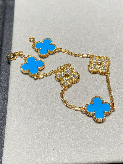 [✨ROSE💎] CLOVER 5 MOTIF BLUE AGATE BRACELET COLLECTION