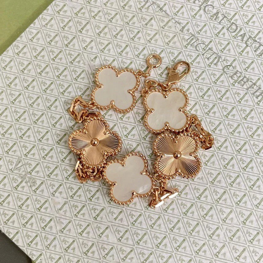 [✨ROSE💎]CLOVER WHITE PEARL MOP 5 MOTIF BRACELET COLLECTION