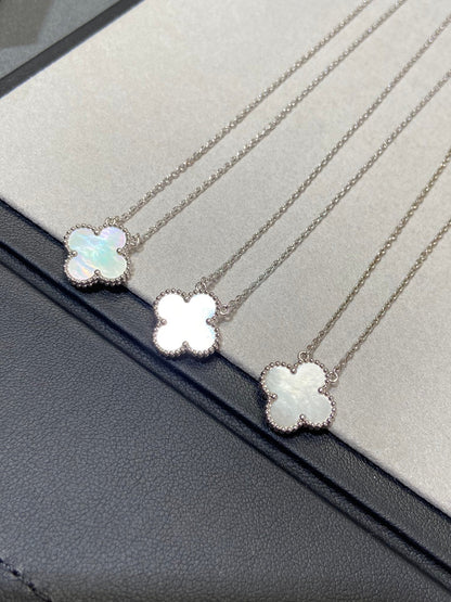 [✨ROSE💎]CLOVER MEDIUM SILVER WHITE MOP NECKLACE