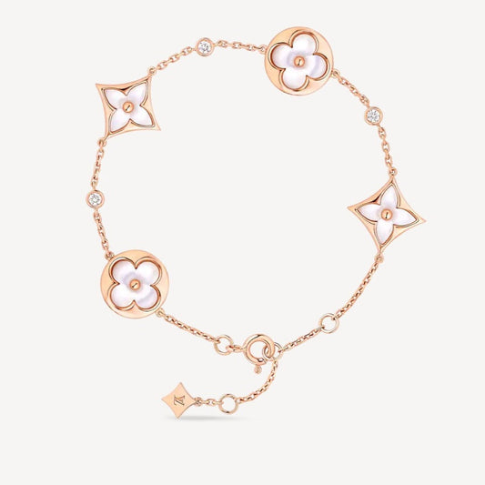 [✨ROSE💎]STAR AND SUN 4 MOTIF WHITE MOP PINK GOLD BRACELET