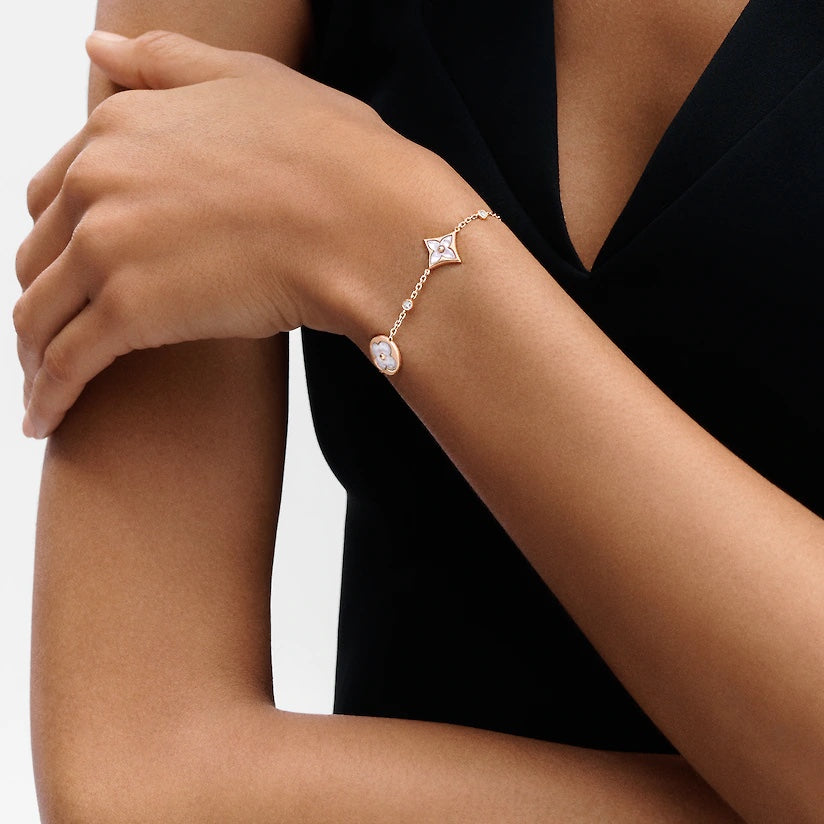 [✨ROSE💎]STAR AND SUN 4 MOTIF WHITE MOP PINK GOLD BRACELET
