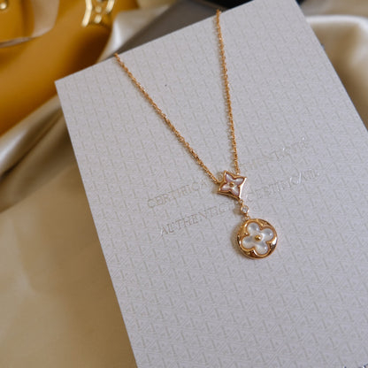 [✨ROSE💎]STAR AND SUN WHITE MOP 2 MOTIF PINK GOLD NECKLACE