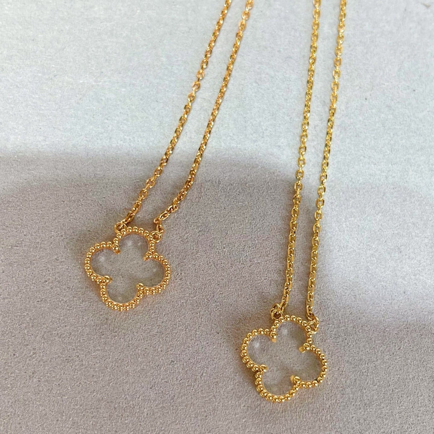 [✨ROSE💎]CLOVER ROCK CRYSTAL ROSE GOLD NECKLACE