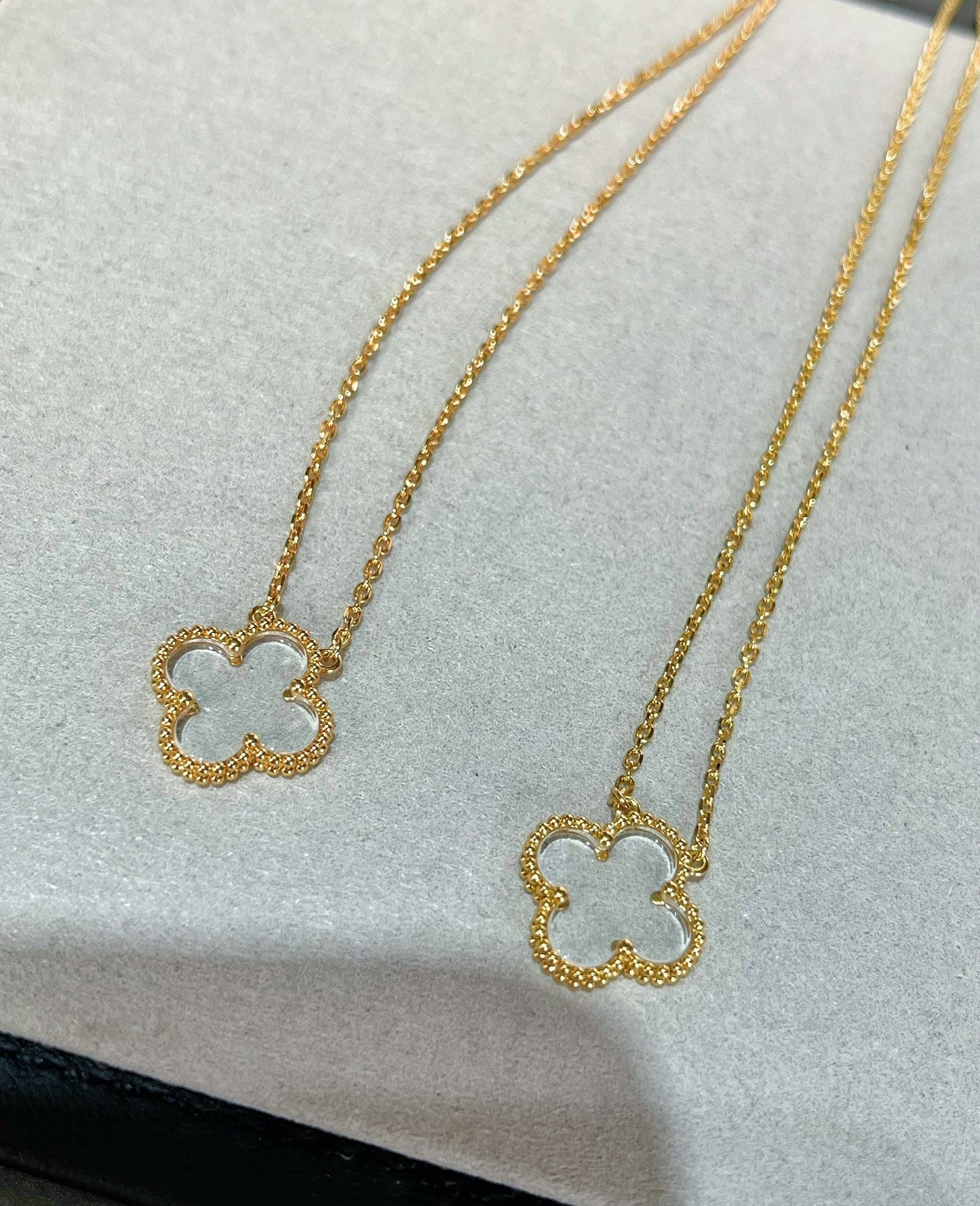 [✨ROSE💎]CLOVER ROCK CRYSTAL ROSE GOLD NECKLACE
