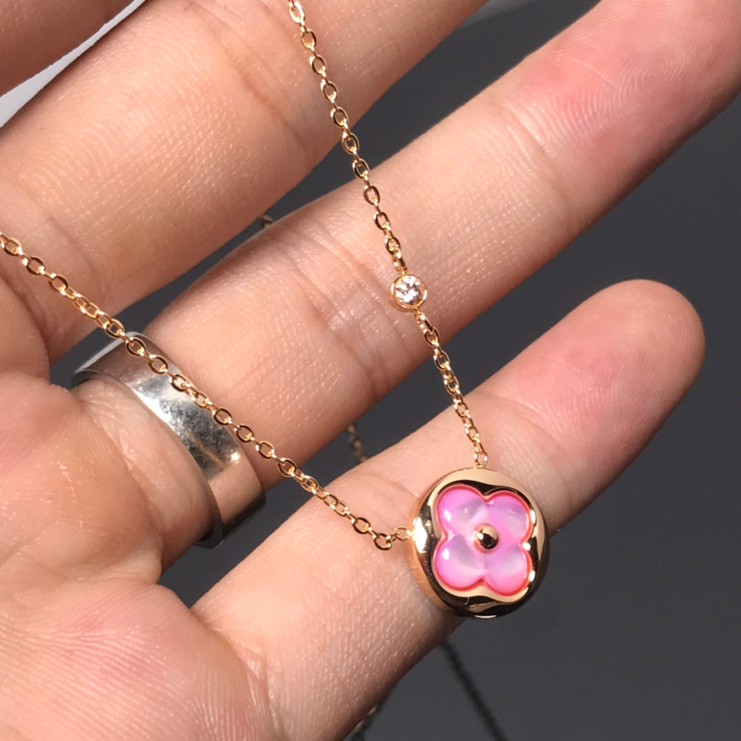 [✨ROSE💎]COLOR BLOSSOM PINK MOP SUN GOLD NECKLACE