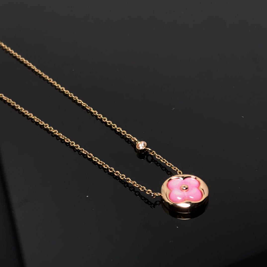 [✨ROSE💎]COLOR BLOSSOM PINK MOP SUN GOLD NECKLACE