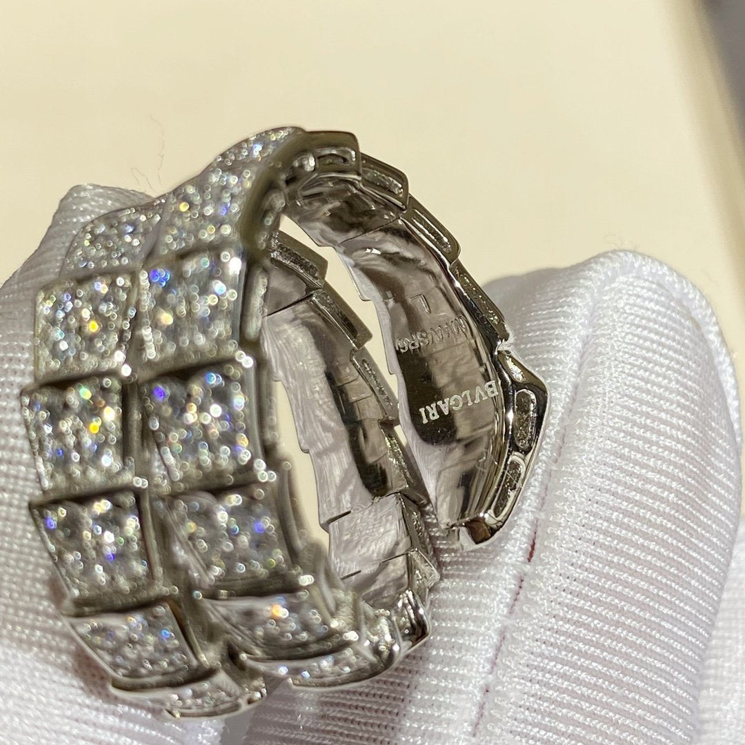 [✨ROSE💎]SERPENTI DOUBLE RING SILVER DIAMOND PAVED