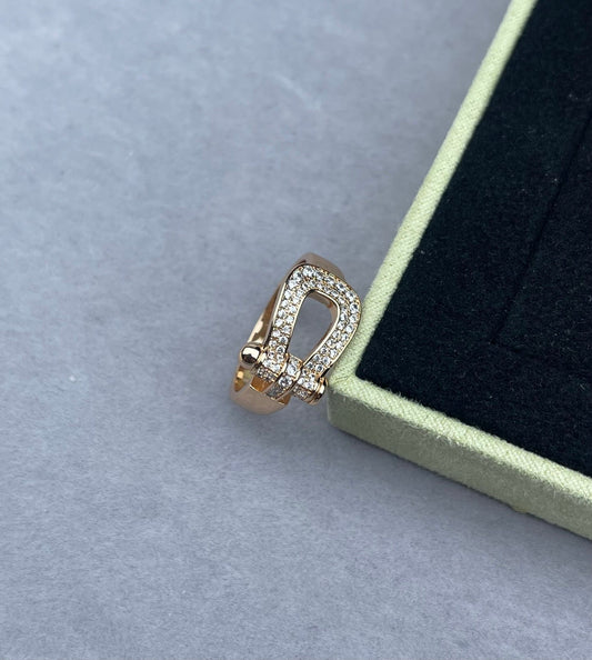 [✨ROSE💎]Wide Hoof-Shaped Diamond-Studded Ring