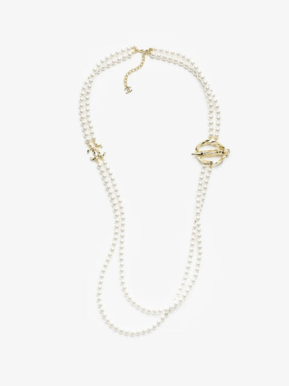 [✨ROSE💎]25K Pencil Double C Double-Layer Pearl Sweater Chain