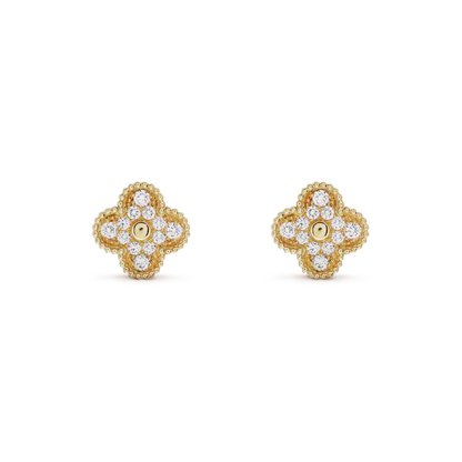 [✨ROSE💎]CLOVER MEDIUM 1 MOTIFS FUll DIAMOND EARRINGS