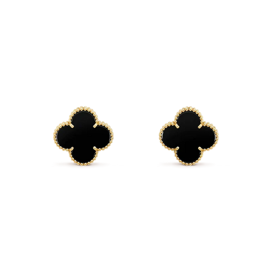 [✨ROSE💎]CLOVER MEDIUM 1 MOTIFS  ONYX STUD EARRINGS