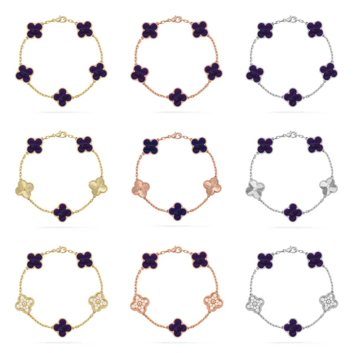 [✨ROSE💎]CLOVER 5 MOTIF PURPLE STRIPES BRACELET COLLECTION
