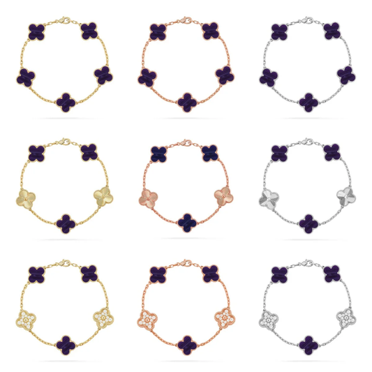 [✨ROSE💎]CLOVER 5 MOTIF PURPLE STRIPES BRACELET COLLECTION