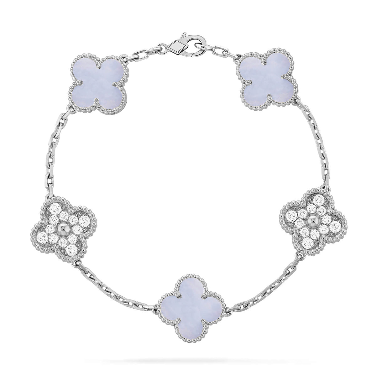 [✨ROSE💎] CLOVER 5 MOTIF PURPLE CHALCEDONY BRACELET COLLECTION