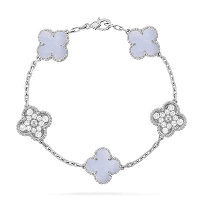 [✨ROSE💎] CLOVER 5 MOTIF PURPLE CHALCEDONY BRACELET COLLECTION