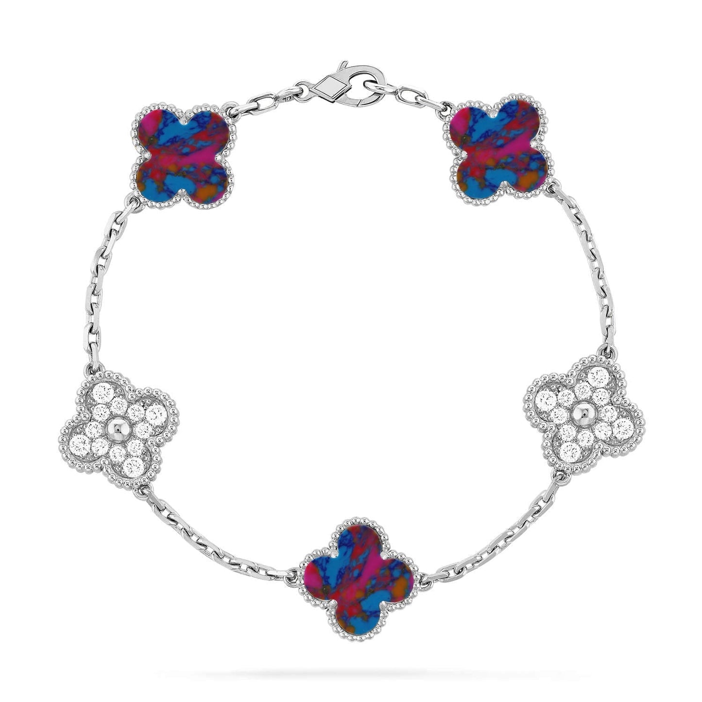 [✨ROSE💎]CLOVER 5 MOTIF COLOR GEMSTONES BRACELET COLLECTION