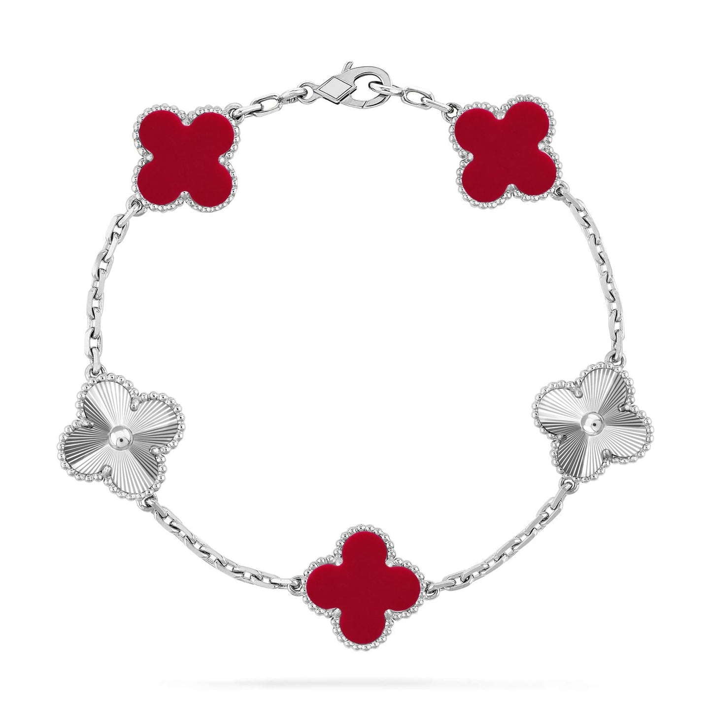[✨ROSE💎] CLOVER 5 MOTIF RED CORNELIAN BRACELET COLLECTION