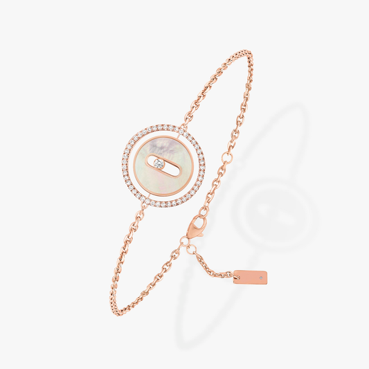 [✨ROSE💎]LUCKY MOVE WHITE MOTHER OF PEARL PINK GOLD DIAMOND BRACELET