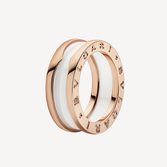 [✨ROSE💎]ZERO 1 TWO-BAND LOOPS AND WHITE CERAMIC SPIRAL PINK GOLD RING