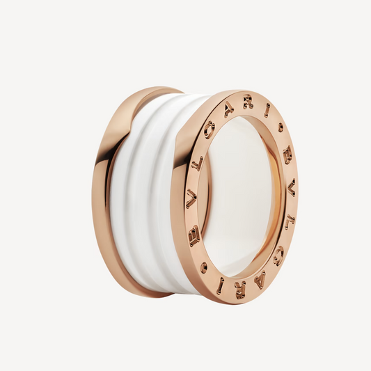 [✨ROSE💎]ZERO 1 FOUR-BAND LOOPS AND WHITE CERAMIC SPIRAL PINK GOLD RING