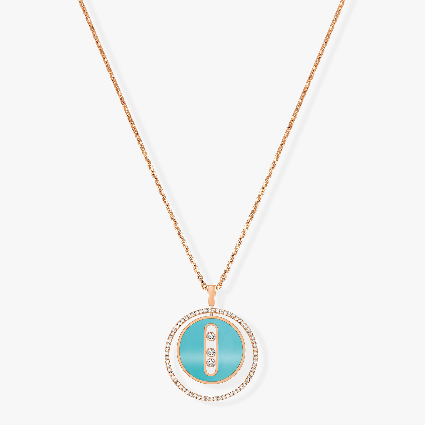 [✨ROSE💎]LUCKY MOVE 3 DIAMONDS TURQUOISE PINK GOLD DIAMOND NECKLACE