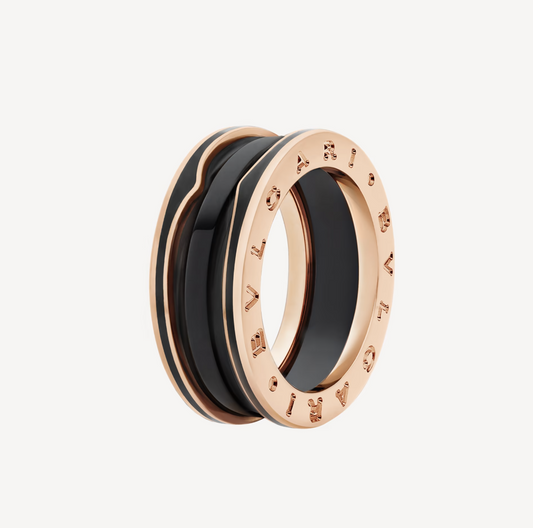 [✨ROSE💎]ZERO 1 TWO-BAND WITH MATTE BLACK CERAMIC PINK GOLD RING