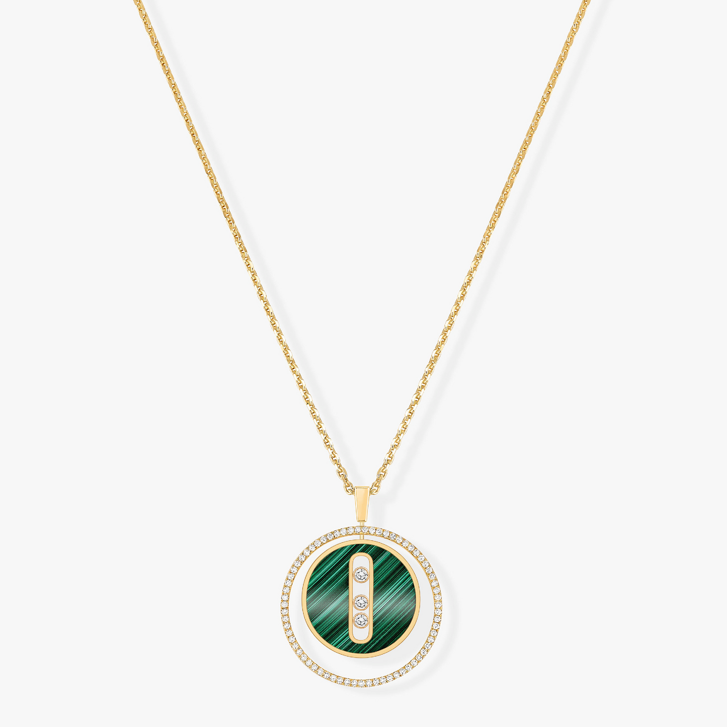 [✨ROSE💎]LUCKY MOVE 3 DIAMOND MALACHITE GOLD DIAMOND NECKLACE