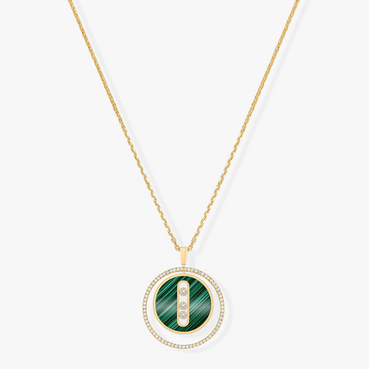 [✨ROSE💎]LUCKY MOVE 3 DIAMOND MALACHITE GOLD DIAMOND NECKLACE