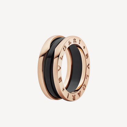 [✨ROSE💎]ZERO 1 TWO-BAND LOOPS AND BLACK CERAMIC PINK GOLD RING