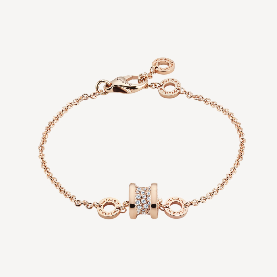 [✨ROSE💎]ZERO 1 SOFT PINK GOLD WITH PAVED DIAMONDS ON THE SPIRAL BRACELET