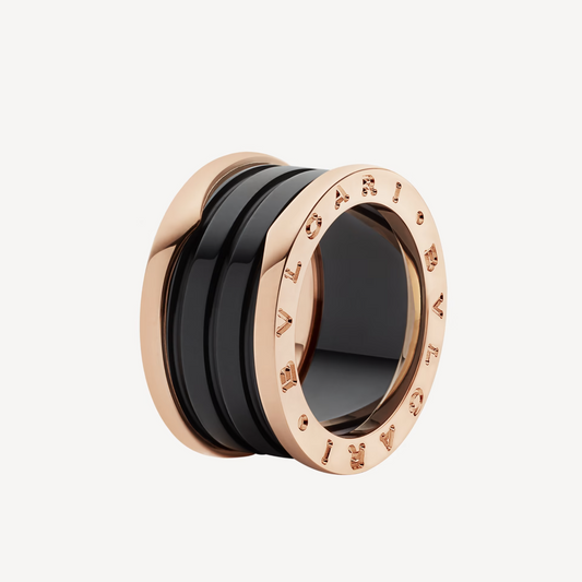 [✨ROSE💎]ZERO 1 FOUR-BAND LOOPS AND BLACK CERAMIC SPIRAL PINK GOLD RING