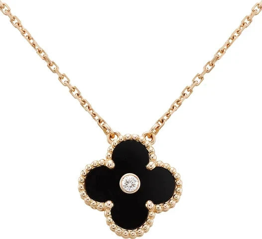 [✨ROSE💎]CLOVER 15MM DIAMOND ONYX NECKLACE