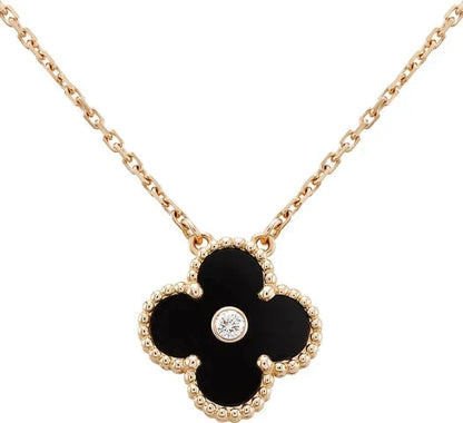 [✨ROSE💎]CLOVER 15MM DIAMOND ONYX NECKLACE