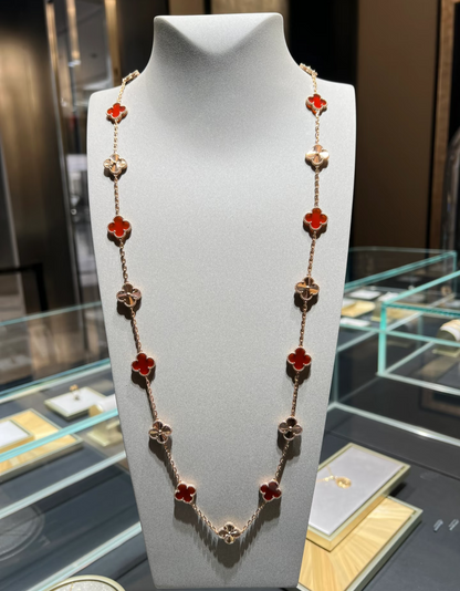 [✨ROSE💎]CLOVER 20 MOTIFS LASER CARNELIAN NECKLACE
