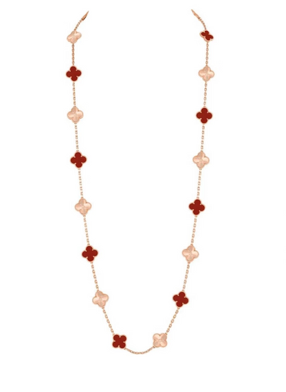 [✨ROSE💎]CLOVER 20 MOTIFS LASER CARNELIAN NECKLACE