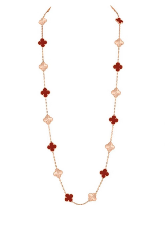 [✨ROSE💎]CLOVER 20 MOTIFS LASER CARNELIAN NECKLACE