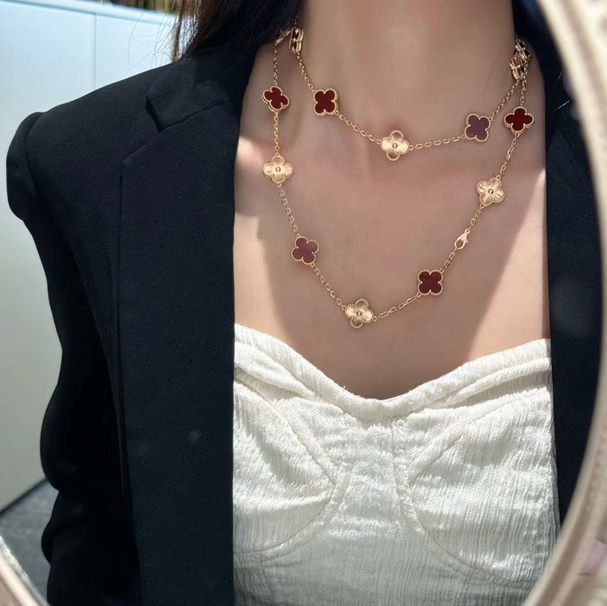 [✨ROSE💎]CLOVER 20 MOTIFS LASER CARNELIAN NECKLACE