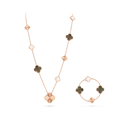 [✨ROSE💎]DETACHABLE CLOVER 15(11+4) FLOWER SILVER NECKLACE SET