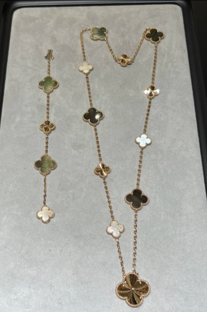[✨ROSE💎]DETACHABLE CLOVER 15(11+4) FLOWER SILVER NECKLACE SET