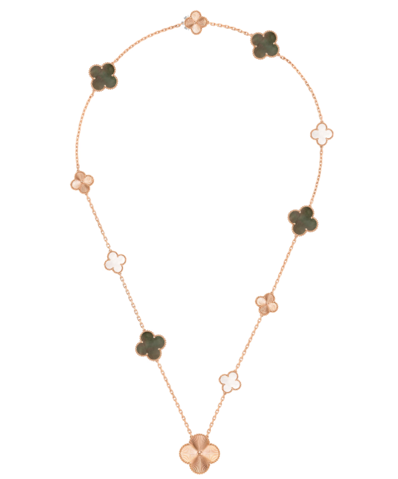 [✨ROSE💎]DETACHABLE CLOVER 15(11+4) FLOWER SILVER NECKLACE SET