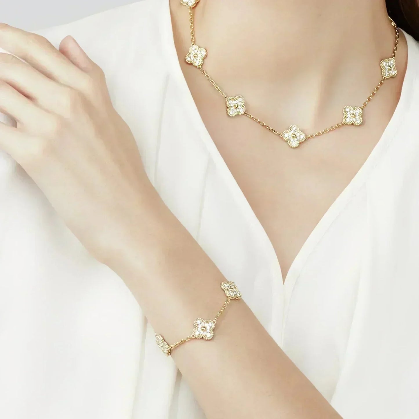 [Star  Jewelry] CLOVER 5 MOTIF FULL DIAMOND BRACELET COLLECTION