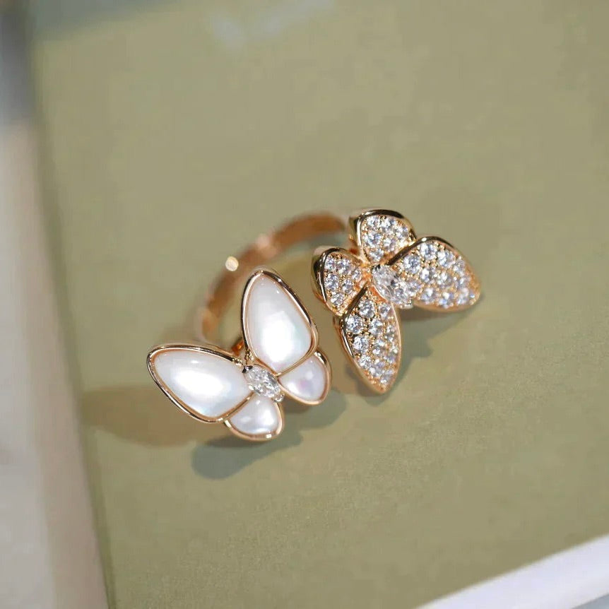 [✨ROSE💎]TWIN BUTTERFLY DIAMOND MOP RING