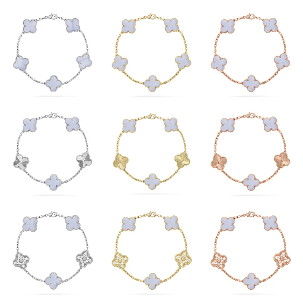 [✨ROSE💎] CLOVER 5 MOTIF PURPLE CHALCEDONY BRACELET COLLECTION