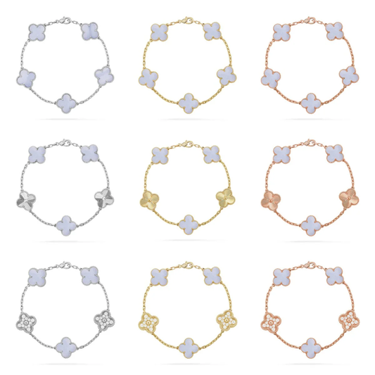 [✨ROSE💎] CLOVER 5 MOTIF PURPLE CHALCEDONY BRACELET COLLECTION