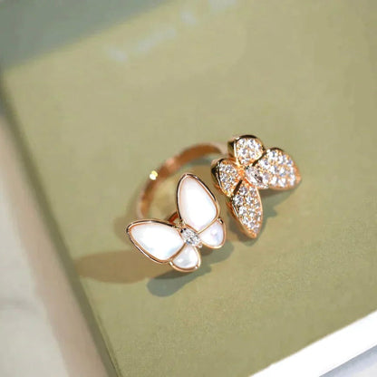[✨ROSE💎]TWIN BUTTERFLY DIAMOND MOP RING