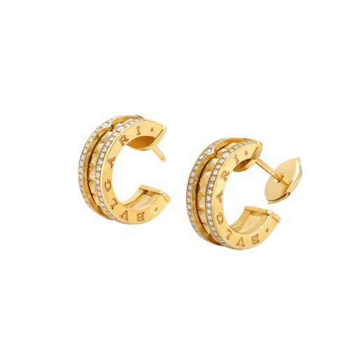 [✨ROSE💎]ZERO 1 ROCK GOLD EARRINGS WITH STUDDED SPIRAL AND PAVED DIAMONDS