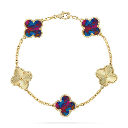 [✨ROSE💎]CLOVER 5 MOTIF COLOR GEMSTONES BRACELET COLLECTION