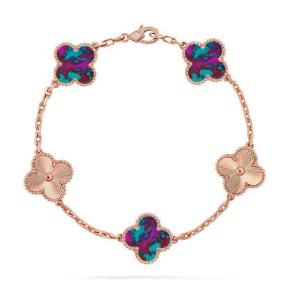 [✨ROSE💎]CLOVER 5 MOTIF COLOR GEMSTONES BRACELET COLLECTION