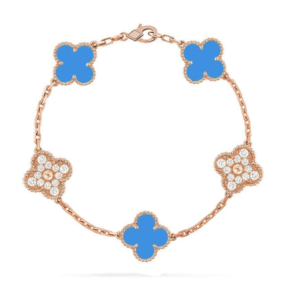 [✨ROSE💎] CLOVER 5 MOTIF BLUE AGATE BRACELET COLLECTION